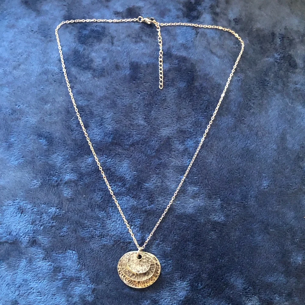 Handcrafted dual layer hammered metal pendant on chain necklace